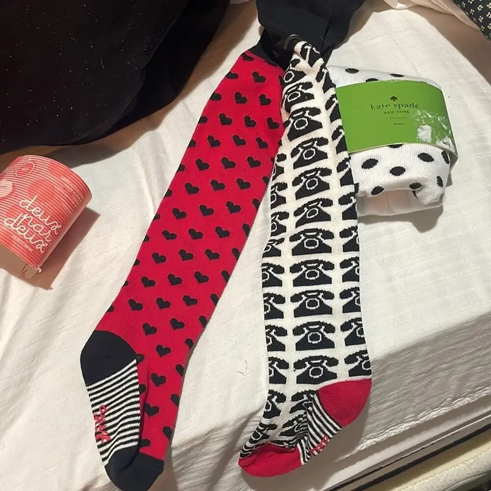 Kate spade 4/5 and Deux par Deux tights bundle nwt polka dot and mixed print